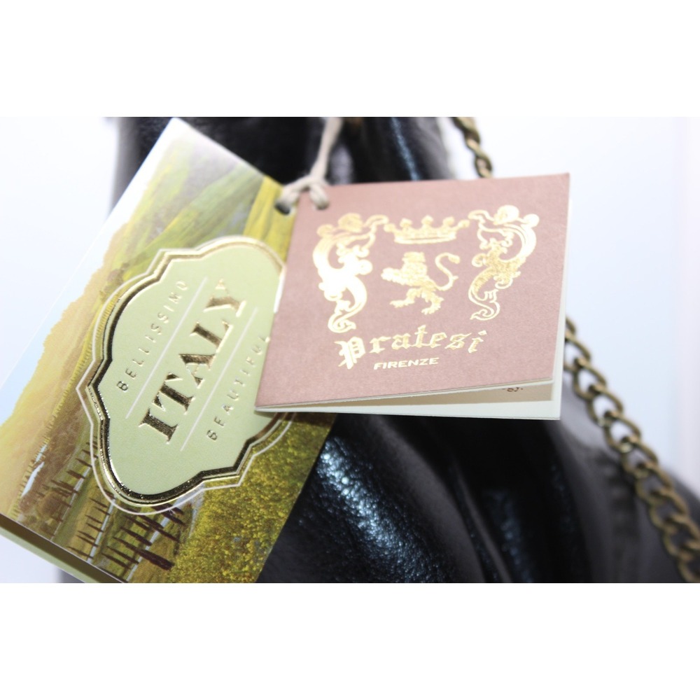 Pratesi Pienza blk Lthr bucket-style bag gold logo & chain strap NWT - Picture 6 of 11